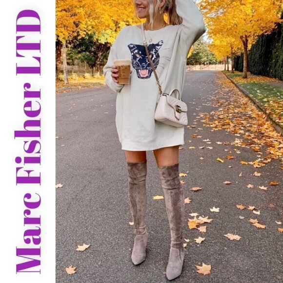 MARC FISHER LTD Yuna Gray Over-The-Knee Microsuede Boot, Size 6 - Picture 1 of 12